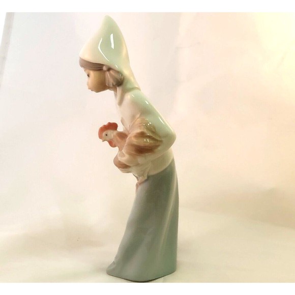 Lladro Daisa Statue Figurine Girl W/ Rooster Chicken Home Decorative 8" Retired - Picture 6 of 11